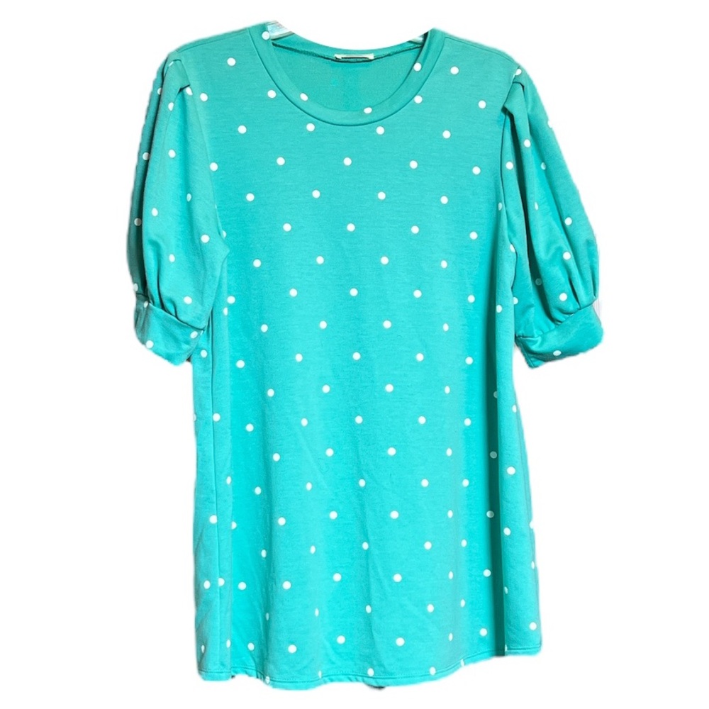 First love. Mint green and white polka dots.  Size large